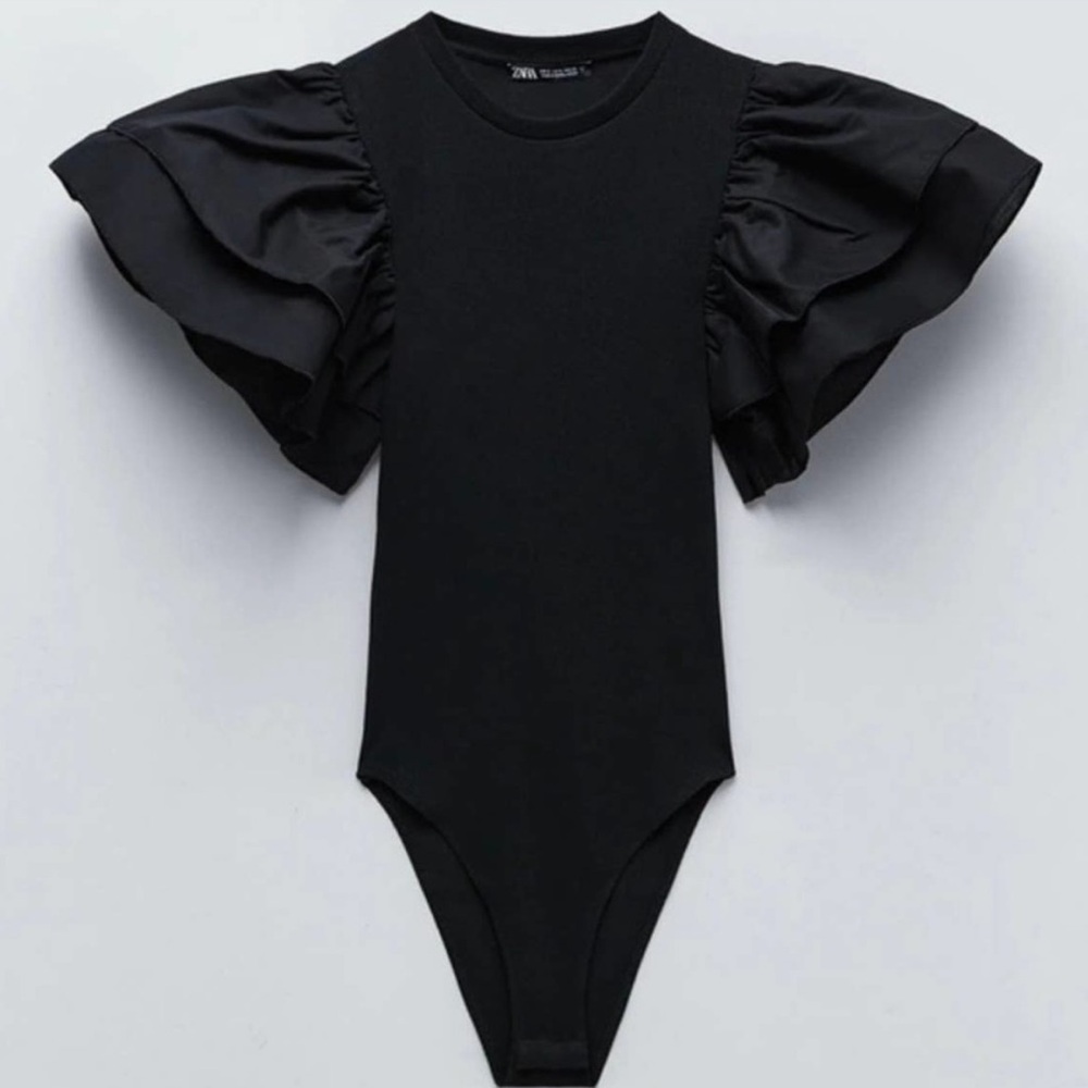 Zara Ribbed Bodysuit with Ruffle Sleeves